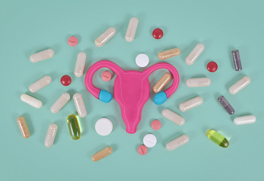 medication around a diagram of a uterus